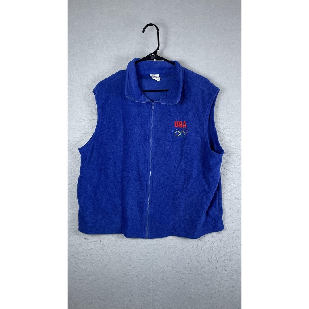 Vintage United States Olympic Team Vest Mens XL Blue Fleece Olympics Made In USA